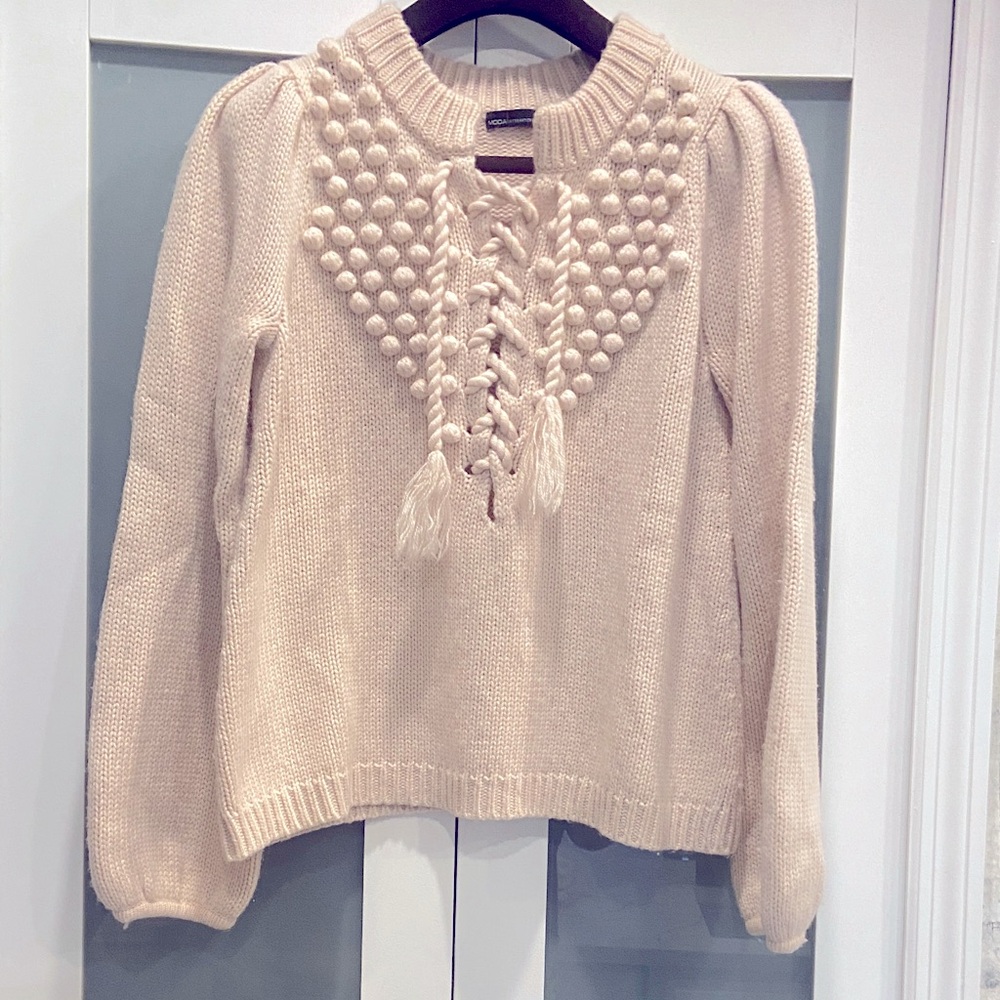 Moda International Cream Sweater with Lace-Up Front